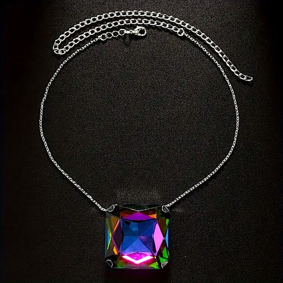 Exaggerated Mystic Fire Silver Crystal Stone Necklace Boho Statement - Picture 4 of 7